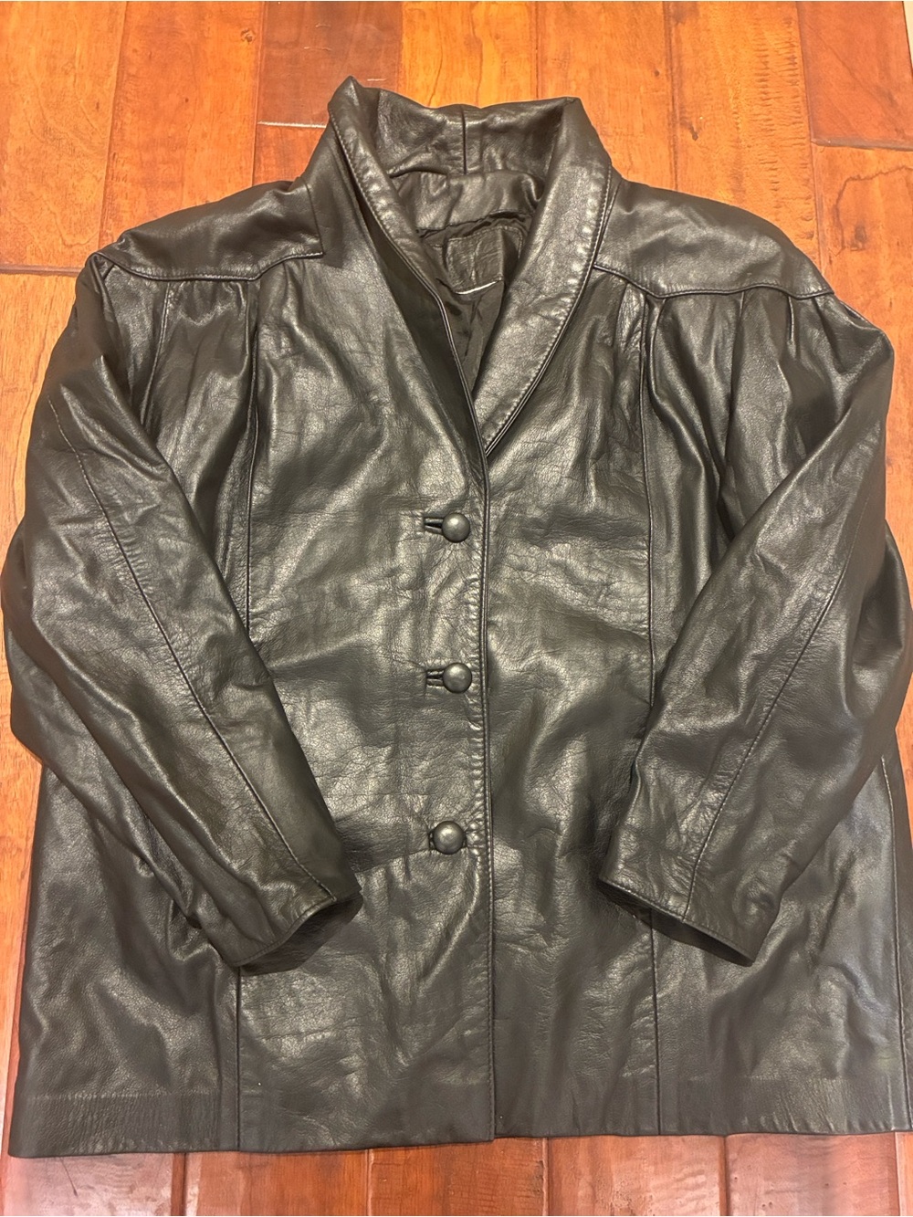 Women's Black Leather Button-Front Jacket